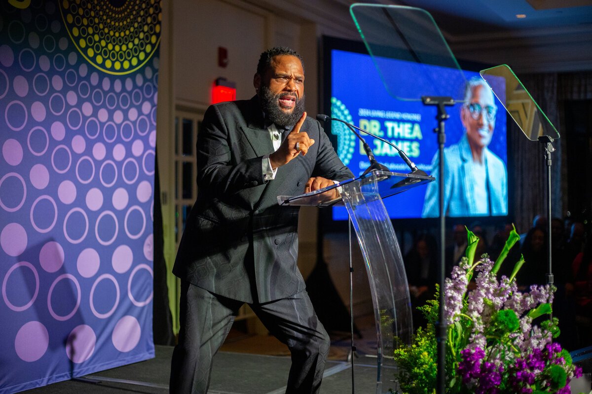 A speaker addresses guests at the Museum of African American History gala